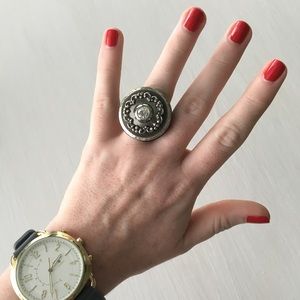 Black and Silver Vintage Button Ring